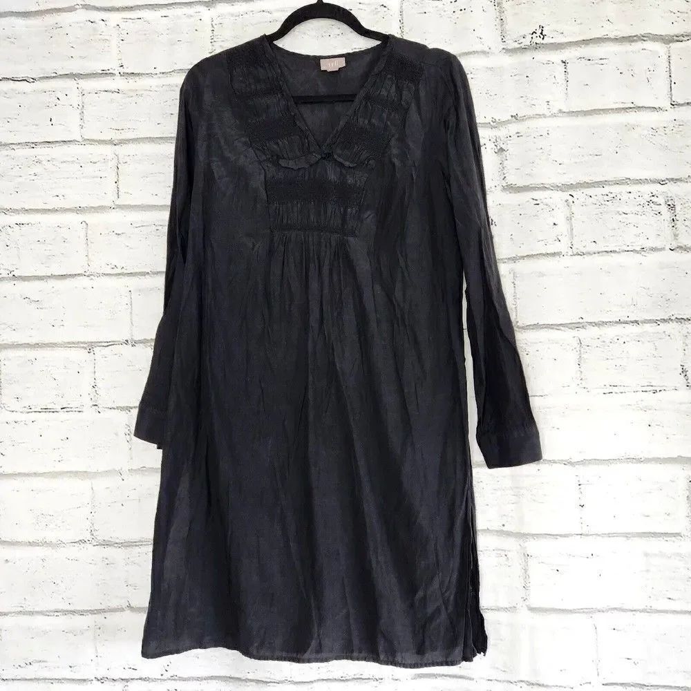 J. Jill Women's Long-Sleeved Solid Black Semi Sheer Women's Cover Up Tunic Small